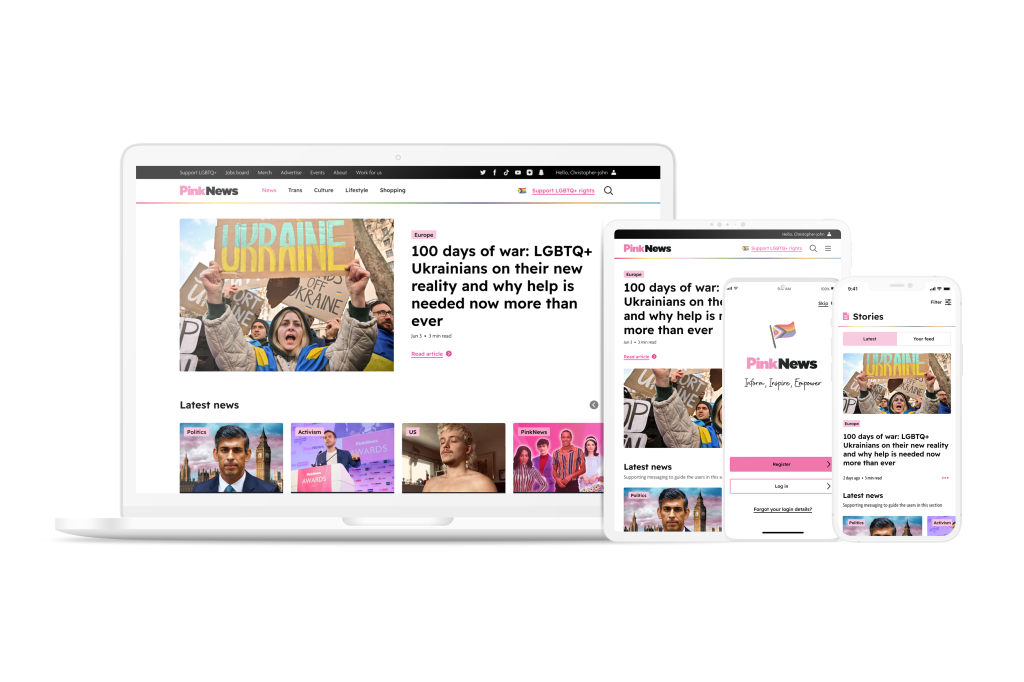 New PinkNews website on desktop and mobile