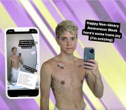 An image showing Mae Martin's recently shared topless selfie in celebration of non-binary awareness week.