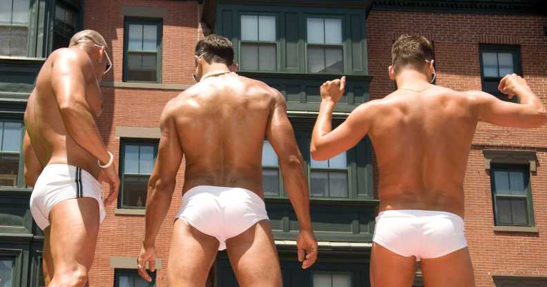 Men on a float during the Boston Gay Pride Parade on Tremont St. in the South End neighbourhood
