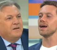 An edited image of Ed Balls and Owen Jones on the set of Good Morning Britain.