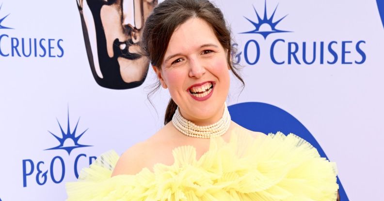 Rosie Jones in a puffy yellow dress at the BAFTA red carpet.