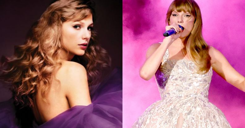 The album cover of Taylor Swift's Speak Now Taylor's Version, and Taylor Swift performing on the Speak Now tour.