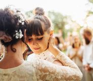 Stock image of two brides on their wedding day