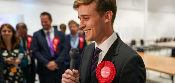 Keir Mather pictured in the count centre in his Selby constituency after he was declared winner in the by-election.