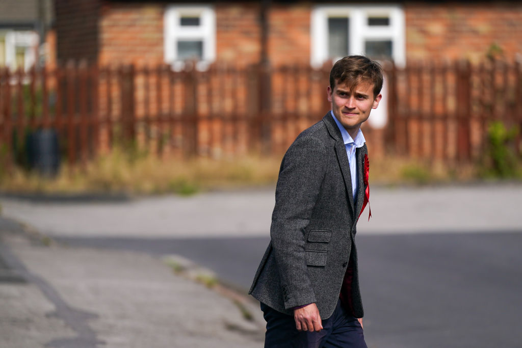 Keir Mather, candidate for the Selby and Ainsty by-election campaigns on polling day on July 20, 2023 in Selby, England.