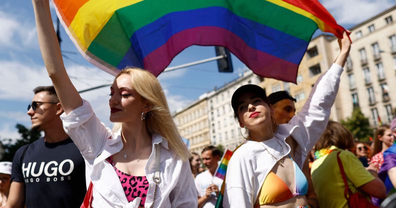 Participants marching in Warsaw Pride in 2022 – the event was held on behalf of Kyiv Pride due to the war. Liverpool will host the 2023 event.