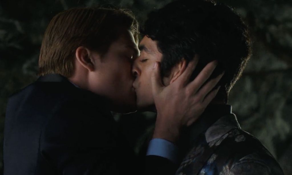 Taylor Zakhar Perez as Alex, Nicholas Galitzine as Henry in the Red White Royal Blue first kiss scene.