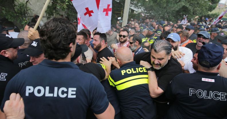 A group of anti-LGBTQ+ protestors stormed Tbilisi Pride in Georgia and clashed with authorities at the event