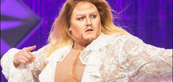Drag performer Victoria Scone as a drag king on Canada Vs The World.