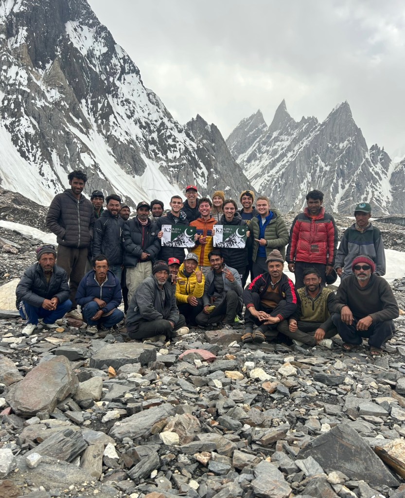 Aidan Hyman with team and fellow climbers