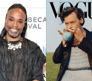 On the left, Billy Porter. On the right, Harry Styles on Vogue in 2020.