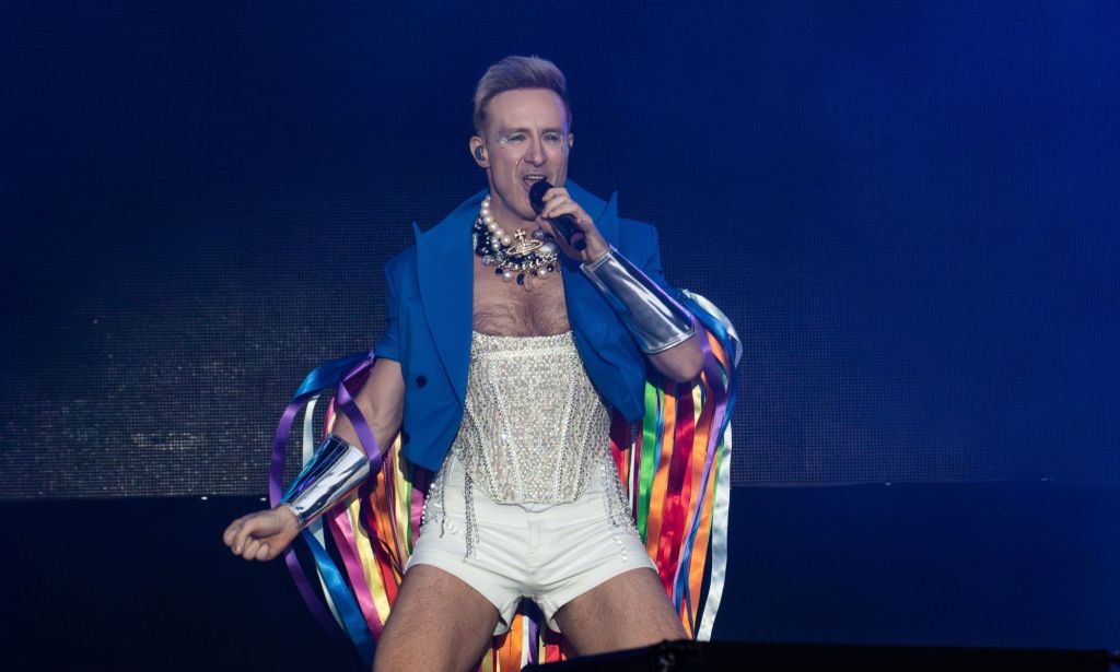 Ian H Watkins, part of band Steps, performs at Brighton Pride.