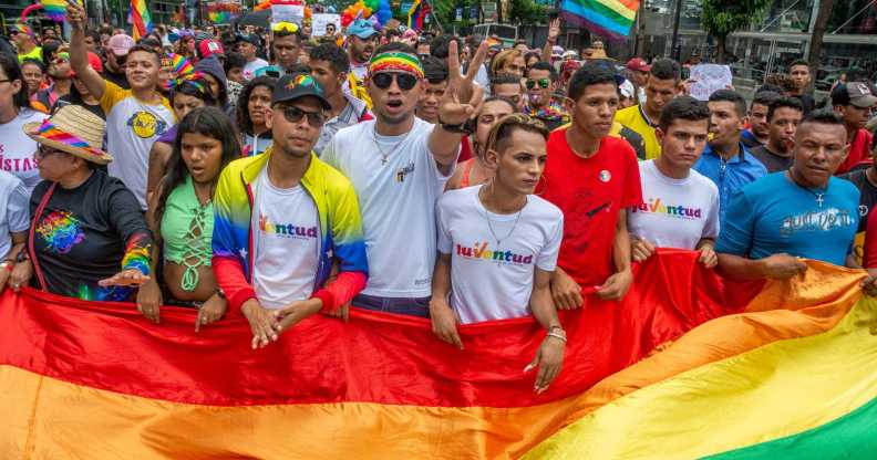 People at a Pride parade in Caracas, Venezuela 2023