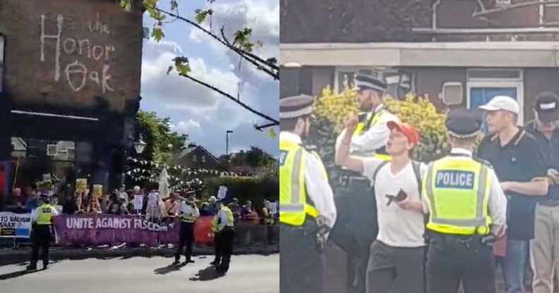 A handful of anti-drag protesters were outnumbered by LGBTQ+ and anti-fascist community counter-protesters at the Honor Oak pub.