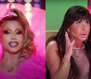 Stills from the new Drag Race Brazil trailer featuring Grag Queen as host and Gretchen as guest judge.