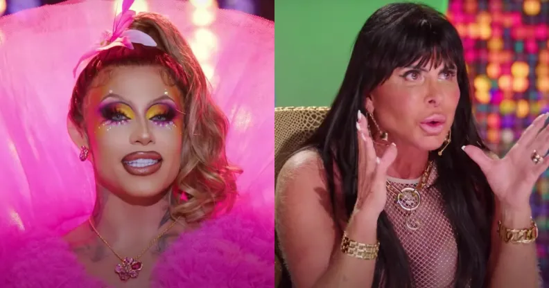 Stills from the new Drag Race Brazil trailer featuring Grag Queen as host and Gretchen as guest judge.