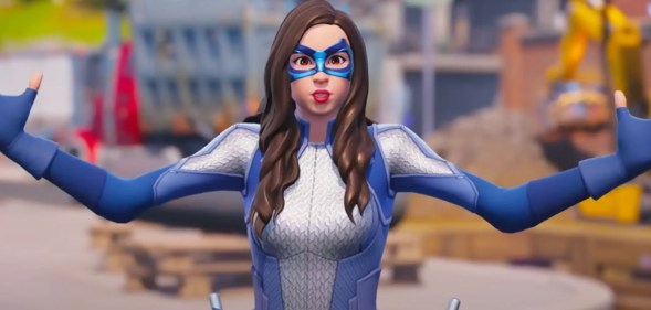 Trans DC superhero Dreamer in Fortnite in a promotional video for the game's LGBTQ+ Pride event Rainbow Royale