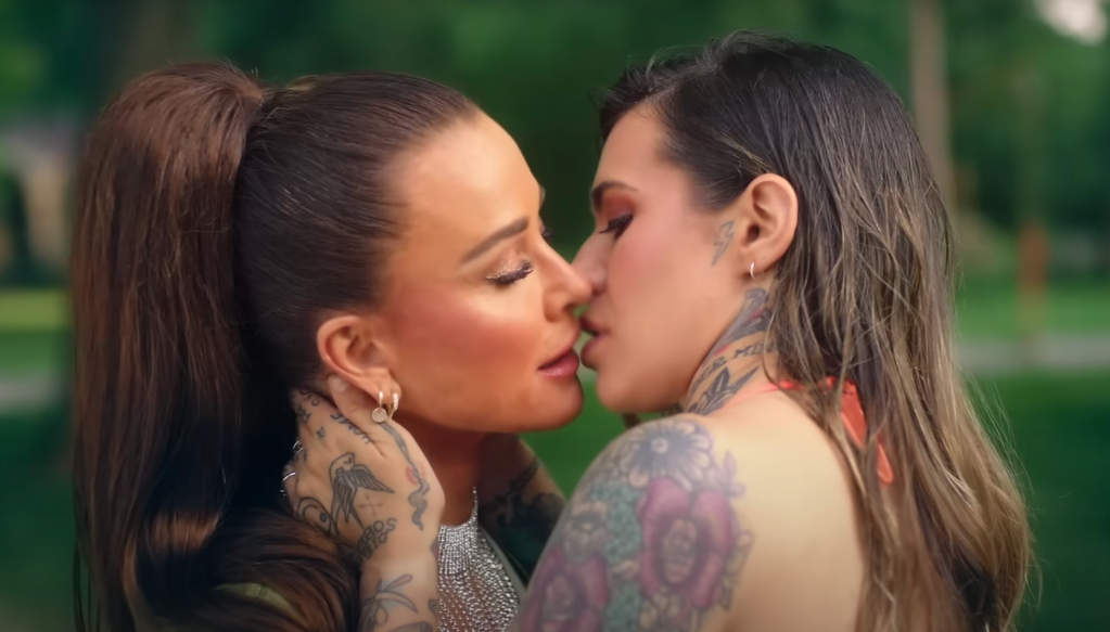 Real Housewives of Beverly Hills star Kyle Richards (left) plays the lesbian love interest of country star Morgan Wade in the singer's music video for 'Fall In Love With Me'