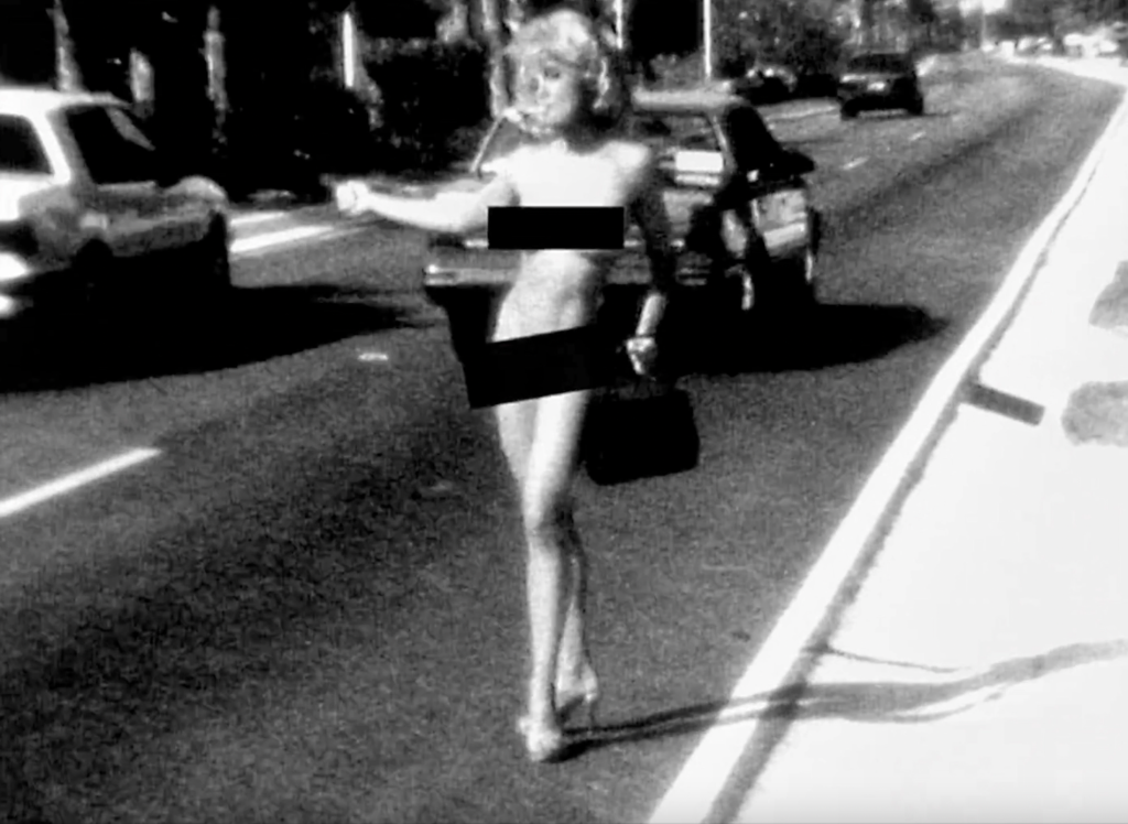 Madonna hitchhiking while nude in her iconic SEX book.