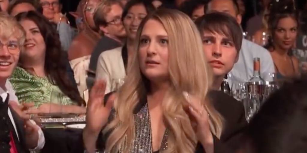 Meghan Trainor in shock at the Streamy Awards after Shea Coulée's admission.