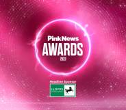 This a graphical image promoting the PinkNews Awards, which is written in white text over a pink background with a flourescent outline.