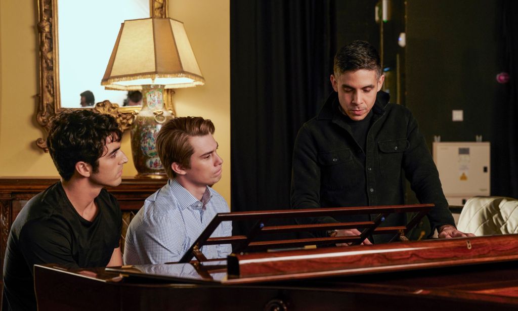 Matthew Lopez directing Taylor Zakhar Perez and Nicholas Galitzine as Alex and Henry in Red White & Royal Blue.