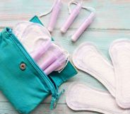 Bag containing period products including tampons and sanitary pads
