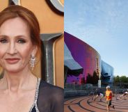 Composite image of JK Rowling at a red carpet event and the Museum of Pop Culture in Seattle, USA