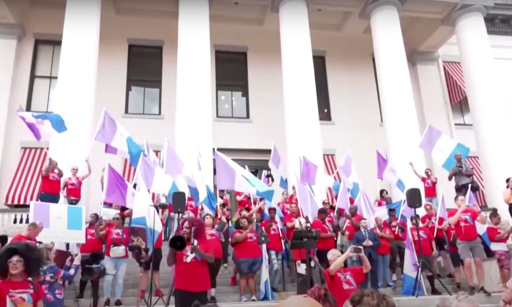 Drag performers and supporters of the LGBTQ+ community rallied on the steps of Florida’s state capitol to express their anger at politicians' anti-queer campaign.
