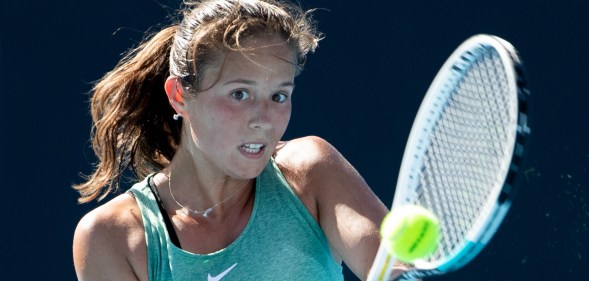 Gay Russian tennis player Daria Kasatkina of Russia plays a backhand in Melbourne, Austalia