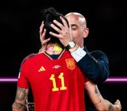 Spanish football federation boss Luis Rubiales kisses Jenni Hermoso on the lips without her consent during the World Cup final