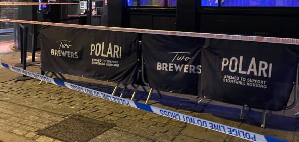 Police tape outside The Two Brewers in Clapham