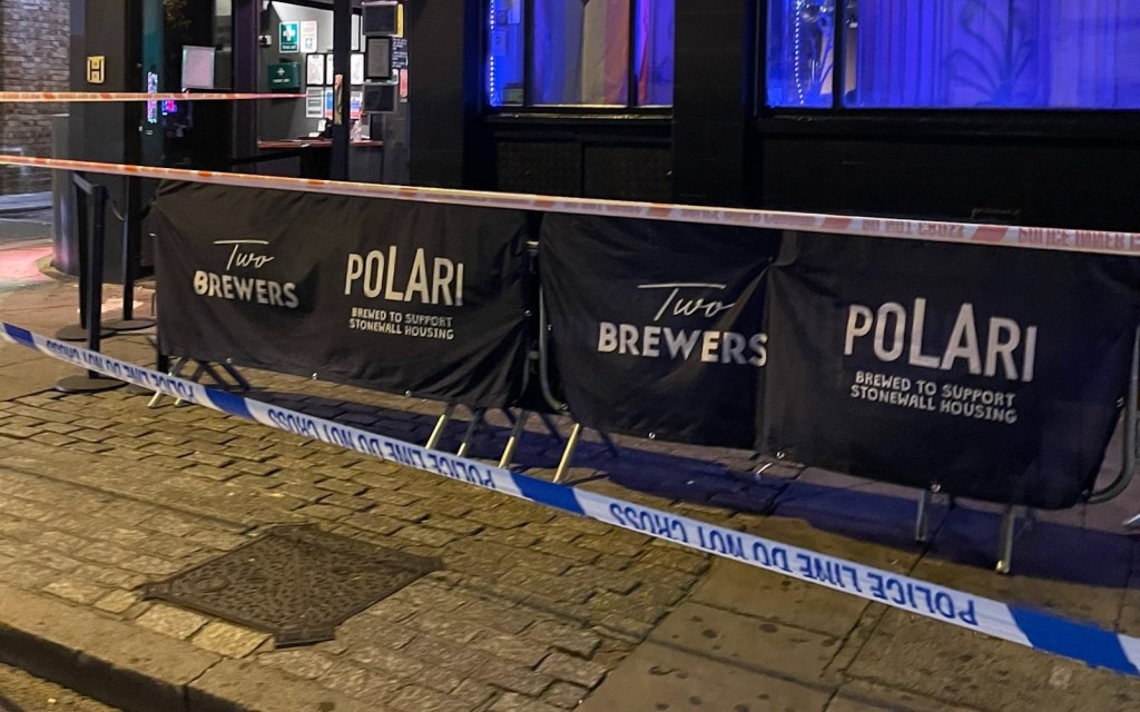 Police tape outside The Two Brewers in Clapham