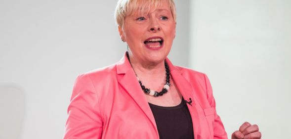 Angela Eagle speaking during a conference.