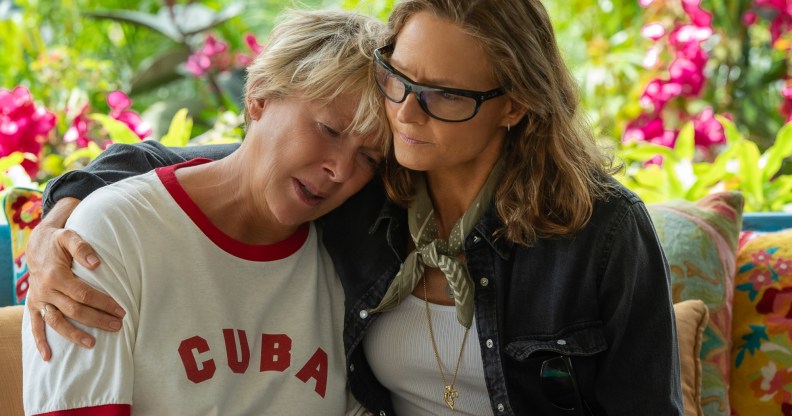 Annette Bening as Diana Nyad (L) and Jodie Foster as Bonnie Stoll (R) in Nyad.
