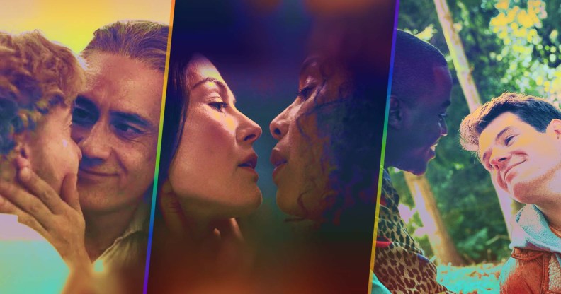 Screenshots of the best LGBTQ TV shows coming in autumn 2023, including Our Flag Means Death (left) The Wheel of Time (centre) and Sex Education (right).