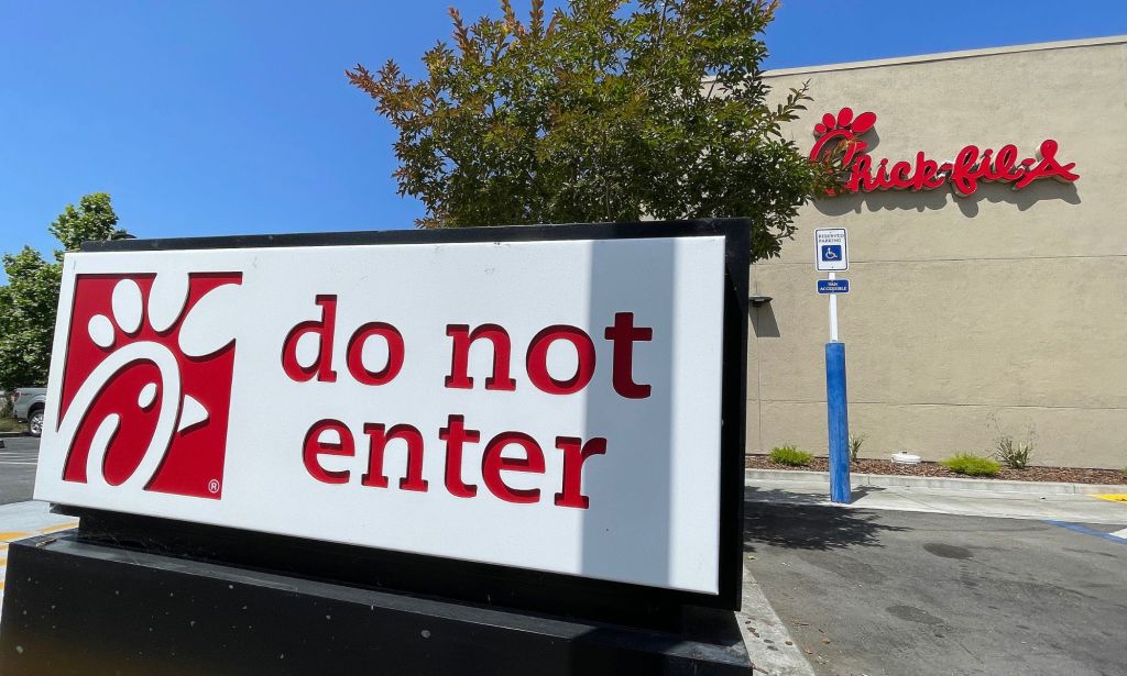 A sign at a Chick-fil-A store reading "do not enter"