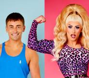 Drag Race UK's Ella Vaday (right) and out of drag as Nick Collier (left)