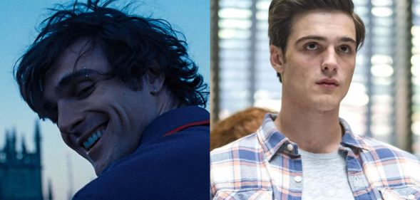 On the left, a still of Jacob Elordi as Felix Catton in Saltburn. On the right, a still of Jacob Elordi as Nate Jacobs in Euphoria.