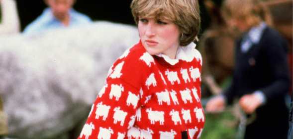 Diana, Princess of Wales wearing 'Black sheep' wool jumper by Warm and Wonderful (Muir & Osborne) to Windsor Polo, June 1981.