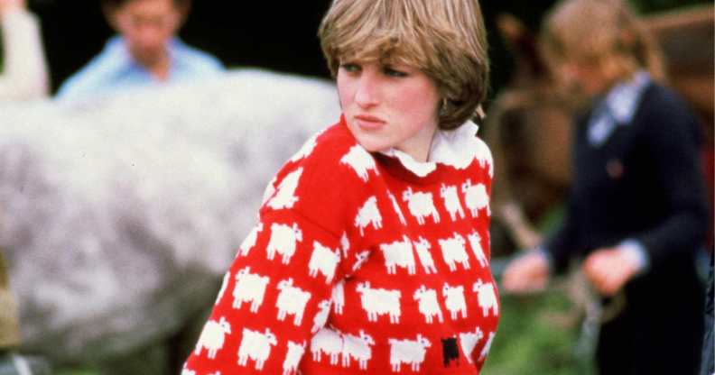Diana, Princess of Wales wearing 'Black sheep' wool jumper by Warm and Wonderful (Muir & Osborne) to Windsor Polo, June 1981.
