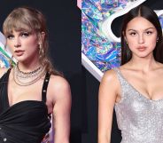 Taylor Swift and Olivia Rodrigo on the red carpet at the 2023 MTV Video Music Awards.