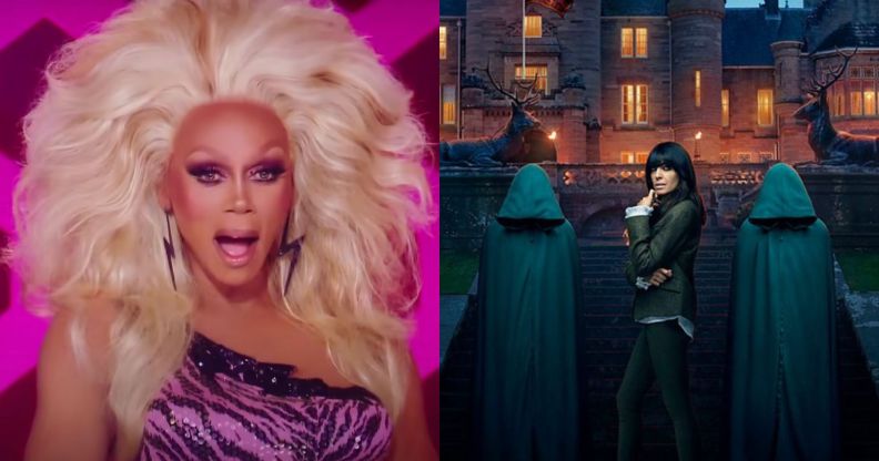 On the right, RuPaul on Drag Race. on the left, a promotional photo of The Traitors UK.