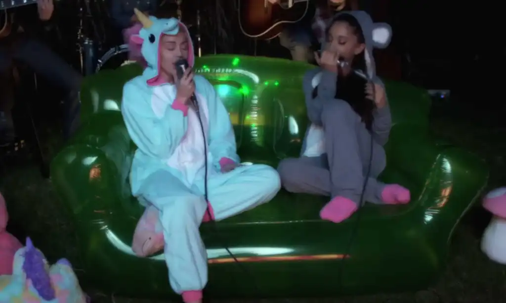 Miley Cyrus and Ariana Grande perform for Backyard Sessions in 2015