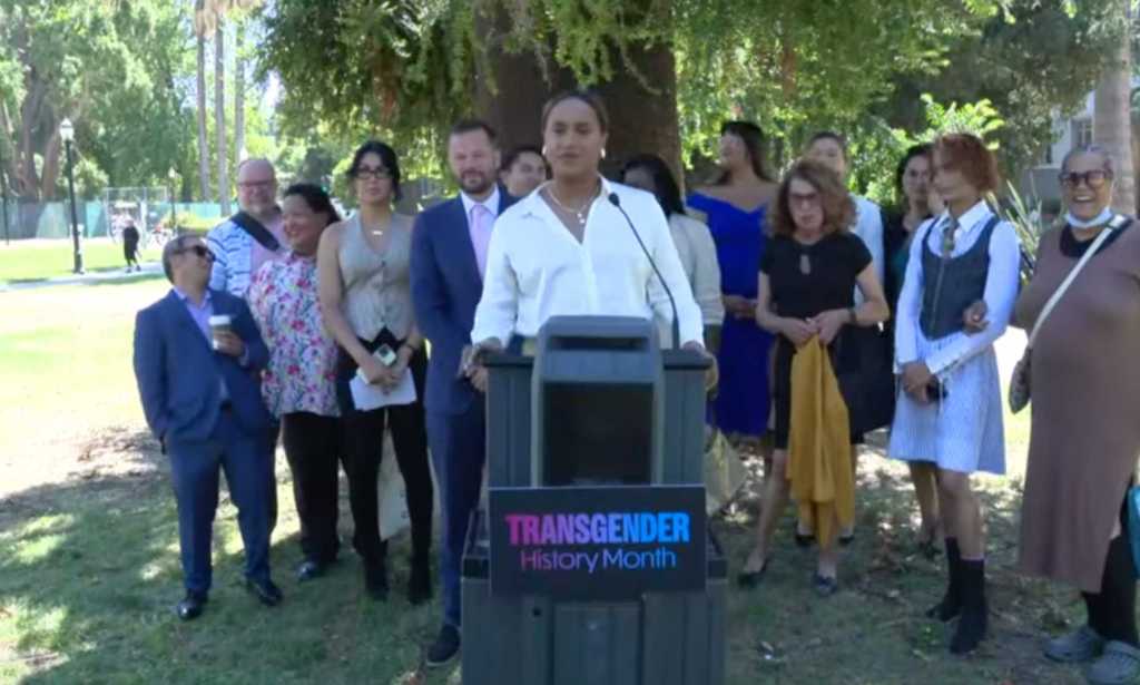 California Assembly Democrats hold a press conference after voting that August will now mark Transgender History Month.