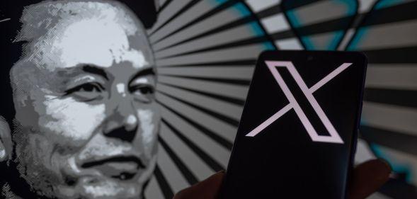 A graphic composed of a greyscale drawing of Elon Musk and the logo of X, his social media platform formally known as Twitter. Several groups and LGBTQ+ activists have warned of rising levels of hate speech on the platform