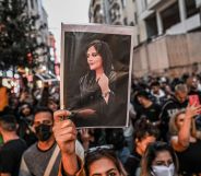 People gather together in protest one year after the death of Mahsa Amini, a Kurdish-Iranian woman who died in the custody of Iran's 'morality police'. Women and LGBTQ+ people have led the protests calling for their human rights in Iran