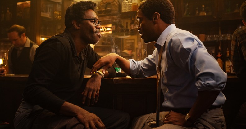 Colman Domingo as Bayard Rustin (L) with Johnny Ramey as partner Elias (R). (Netflix)