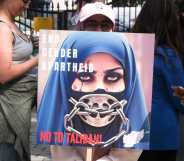 Protesters In London against the Taliban, two years after they retook power in Afghanistan.
