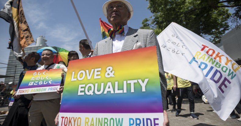 Participants march in the Tokyo Rainbow Pride parade on the streets of Tokyo, Japan on 6 May 2018